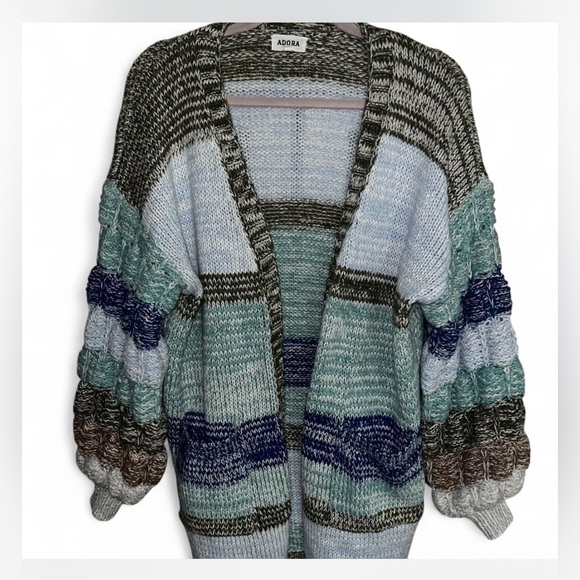 ADORA Sweaters - NWIT boho chic cozy ADORA Women's Striped Cardigan size Large.